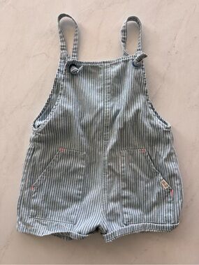 ZARA Baby Blue/White Striped Denim Overall One-Piece Pockets 3-4 Years